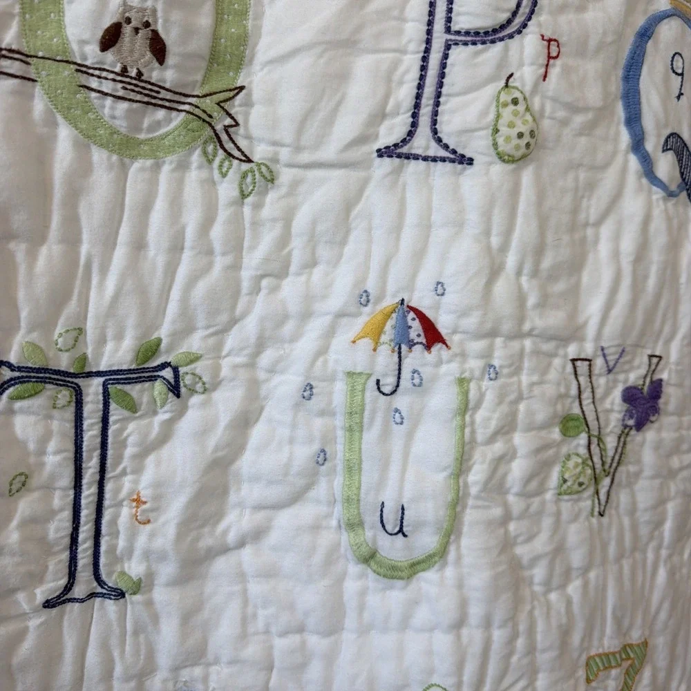 Pottery Barn Kids Vintage Animal Alphabet Embroidered Baby Quilt 37